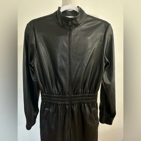 Alice + Olivia | NWOT Black Levi Vegan Leather Jumpsuit - Size US 2 - Picture 7 of 11